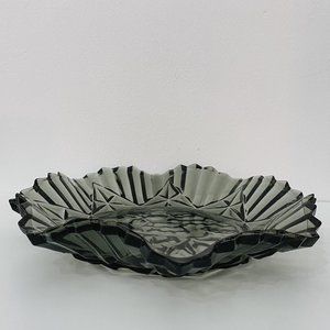 VTG Smokey Grey Glass 11" Ruffle Dish